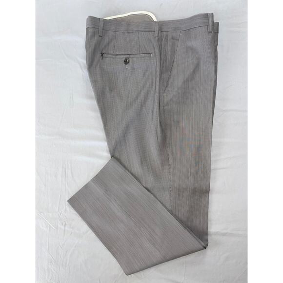 Hugo Boss Sharp1 US Flat Front Wool Dress Pants, Slacks. Gray Stripe, 33X30 Read - Picture 1 of 10